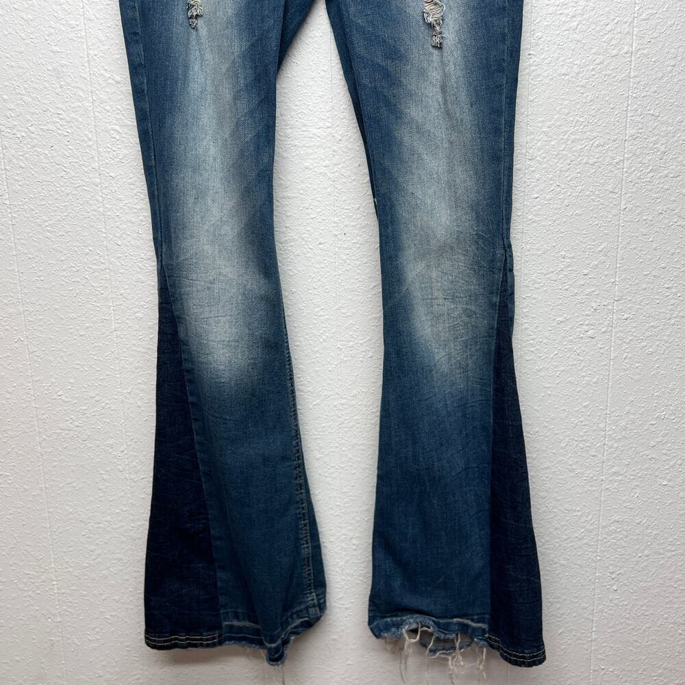 Vintage Y2K Jeans Vanilla Star Low Rise Lace Up Waist Flared Leg Sz 7 Distressed - Picture 5 of 14